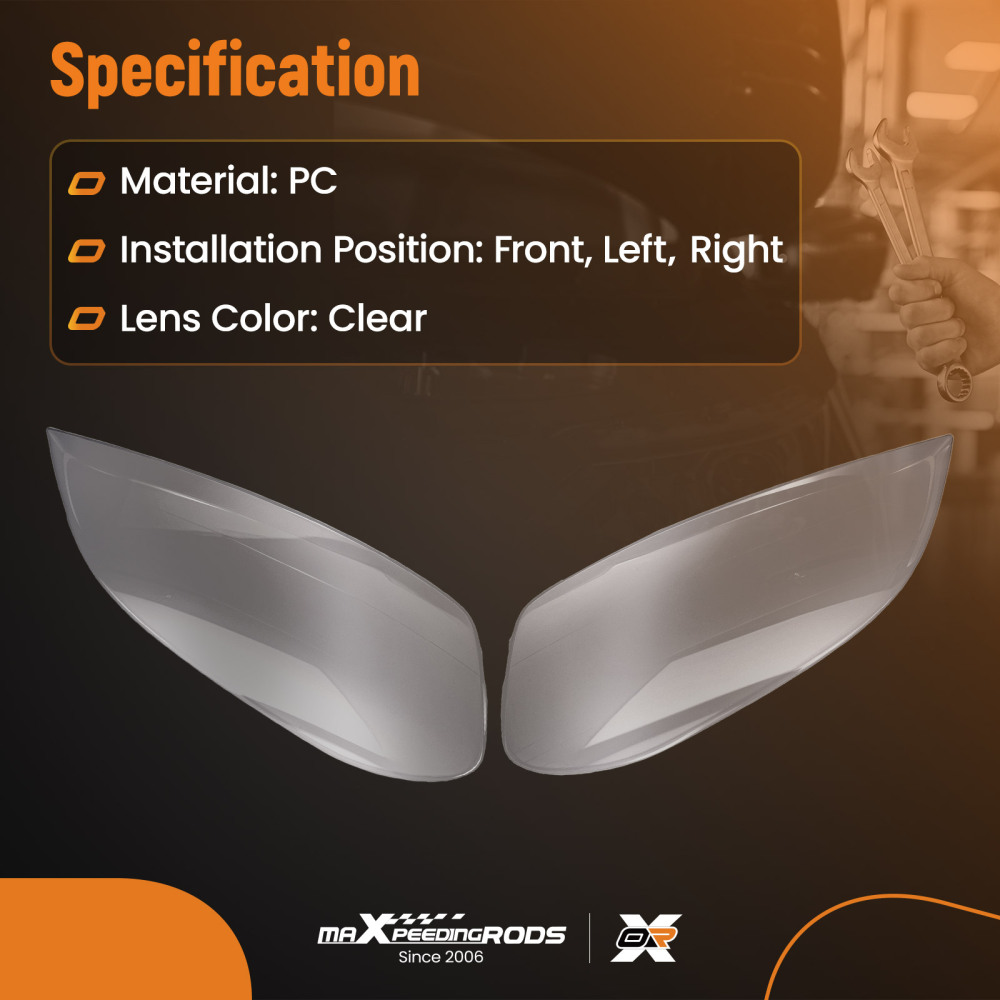 2x Front Headlight Lens Cover Set compatible for Volvo XC60 2009-2013 Clear Polycarbonate