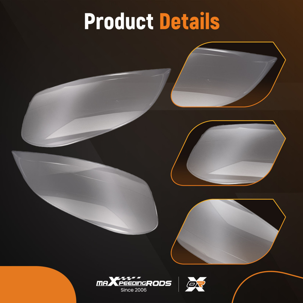 2x Front Headlight Lens Cover Set compatible for Volvo XC60 2009-2013 Clear Polycarbonate