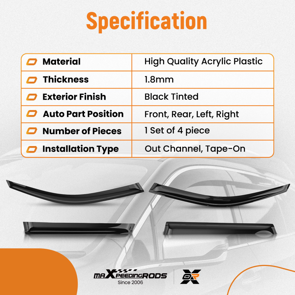 Wind Deflectors Guard Kit compatible for BMW X5 E53 1999-2006 Outside Mount Black Tinted