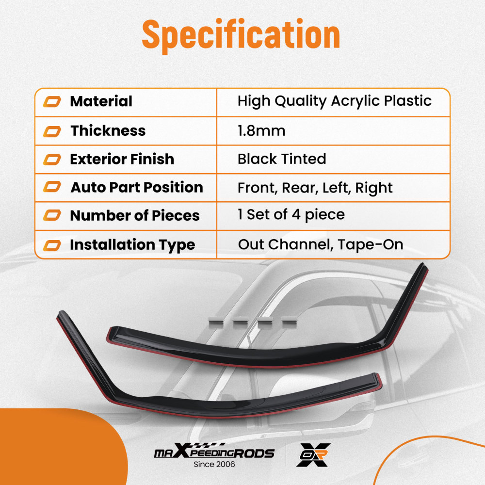 Wind Deflectors compatible for VW Caddy 2004-2020 Outside Mount Black Tinted 4pc Set