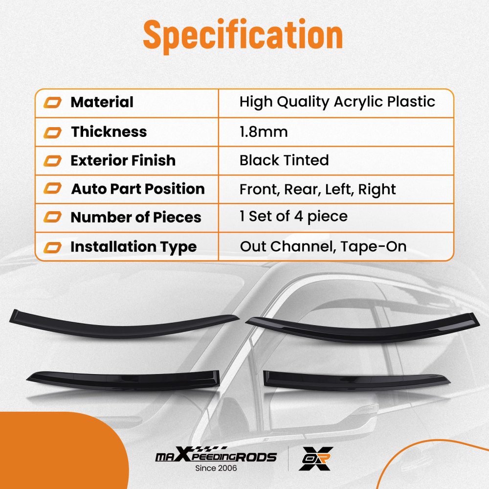 Door Rain Deflector Set compatible for Ford Focus MK4 2018-2021 Black Outside Mount 4PC