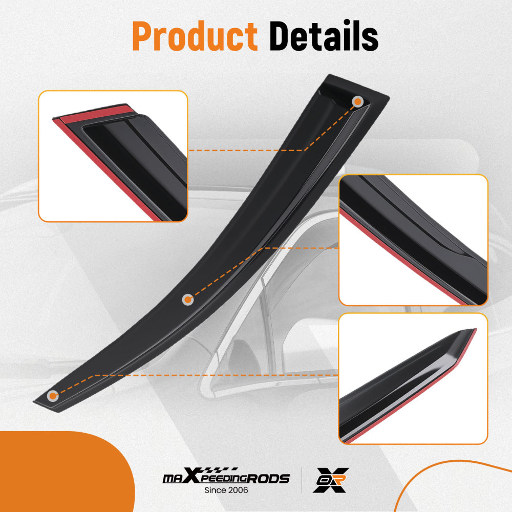 Door Rain Guard Deflector compatible for Ford Fiesta 2008-2017 Outside Mount Black Tinted