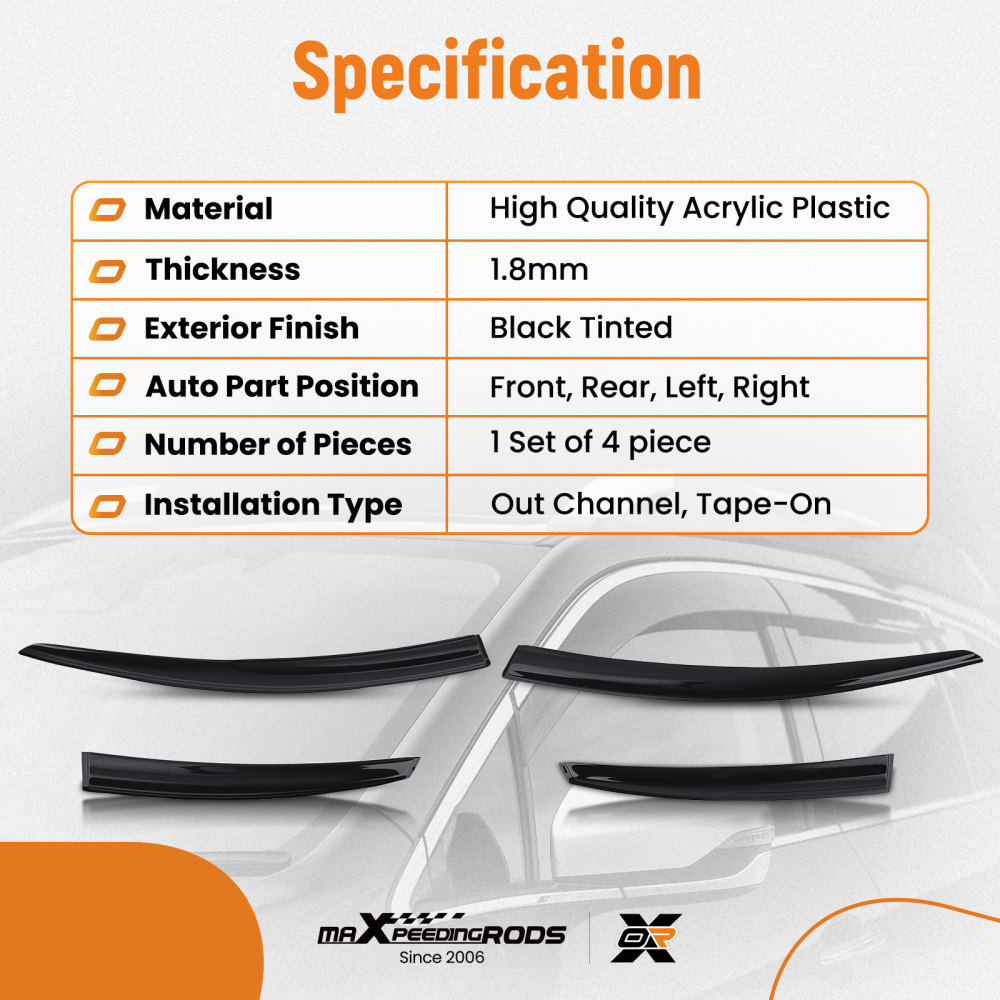 Acrylic Wind Deflectors compatible for Ford Mondeo 07-14 Outside Mount Side Window Visors