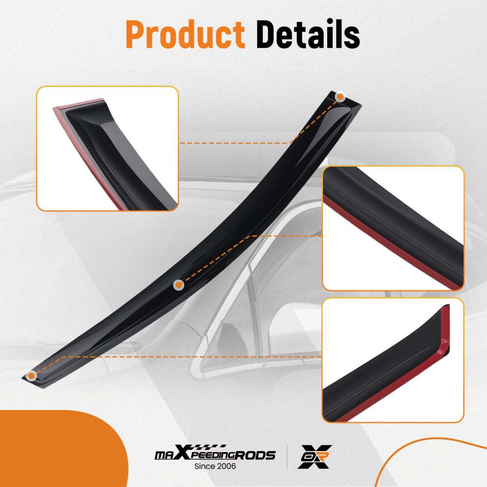 Acrylic Door Wind Guards compatible for Ford Kuga 2012-2019 Outside Mount Black 4pc Set