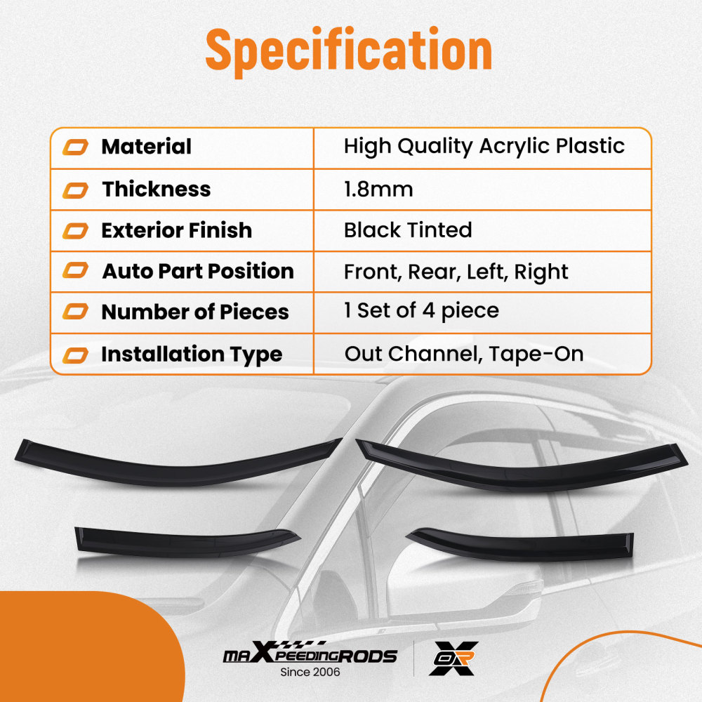 4 Piece Rain Guards compatible for Mercedes C Class 07-14 Outside Mount Tinted Set