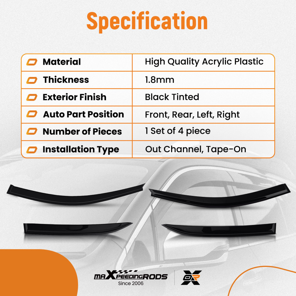 4PC Outside Mount Wind Deflectors compatible for Mercedes E-Class 2009-2016 Black Tinted