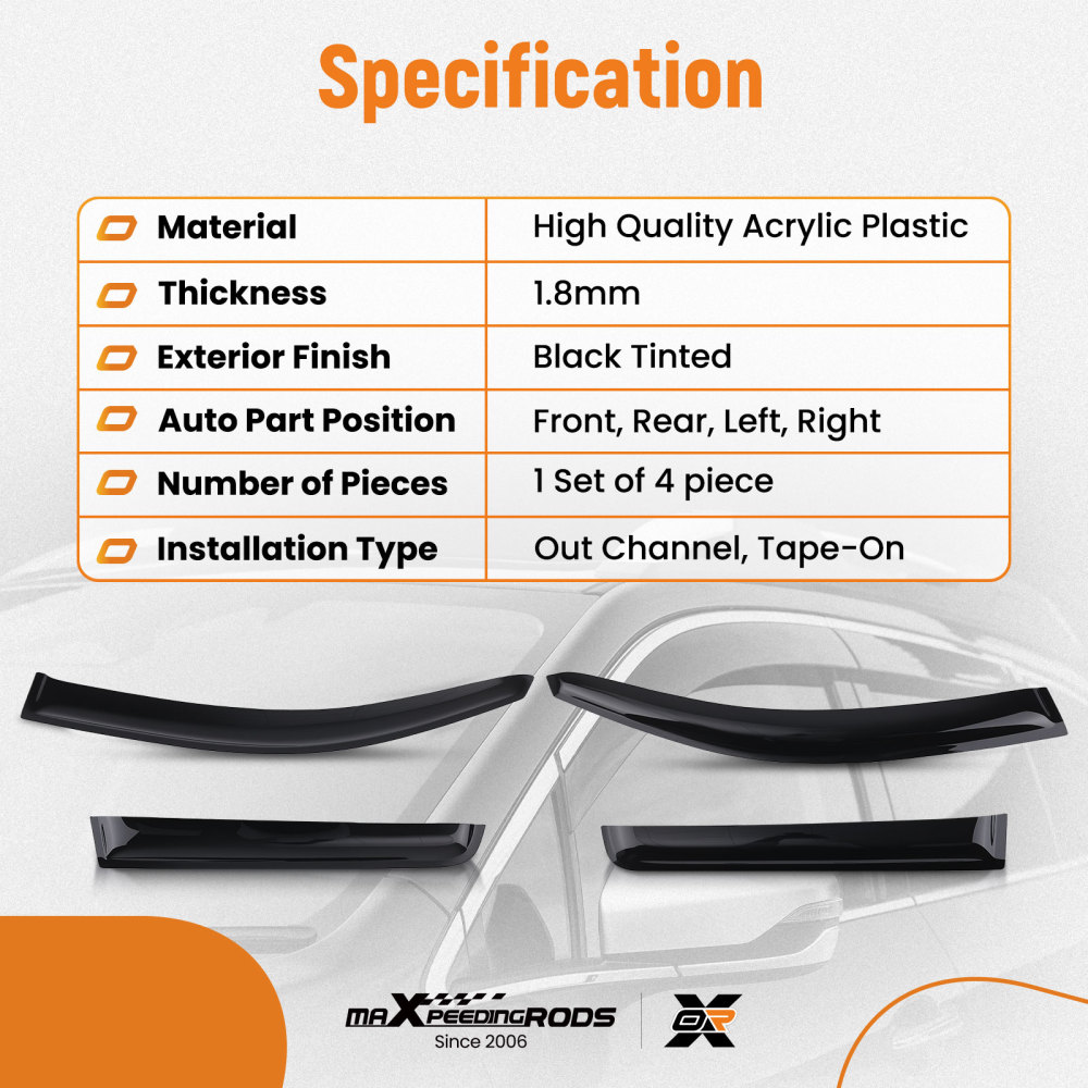 Door Deflectors compatible for Mitsubishi Outlander 2012-2020 Outside Mount Black 4PC Set