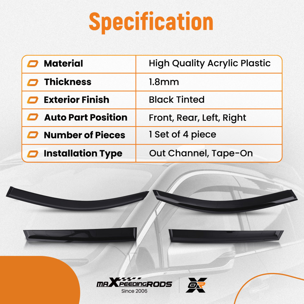 Acrylic Window Visors compatible for Audi Q5 MK1 2008-2016 Outside Mount Black Tinted 4pcs