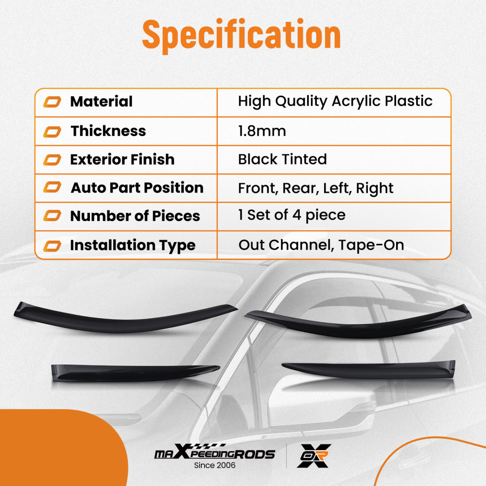 Acrylic Window Deflectors compatible for SKODA Octavia 2004-2013 Outside Mount Black Tinted