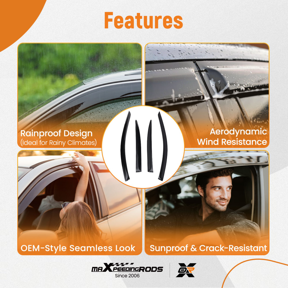 Acrylic Window Deflectors compatible for SKODA Octavia 2004-2013 Outside Mount Black Tinted