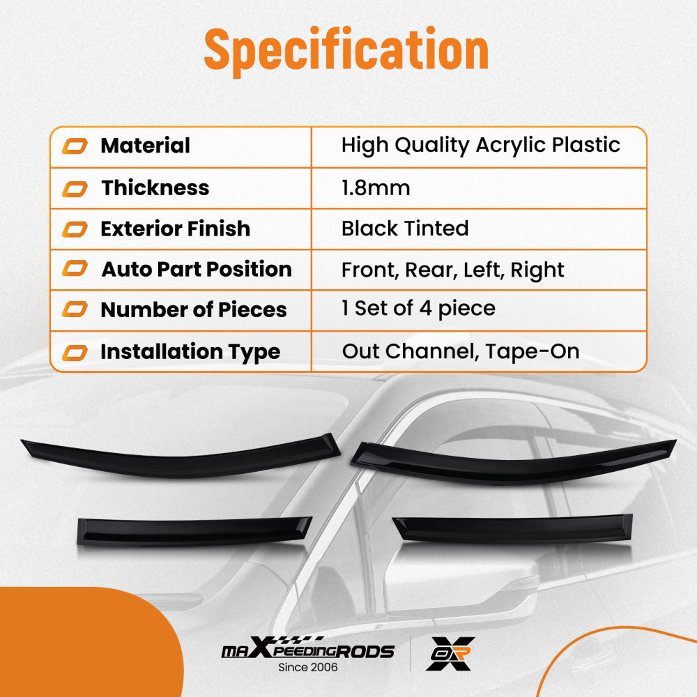 Door Rain Deflectors compatible for VW POLO MK5 09-17 Outside Mount Black Tinted Guards 4PC