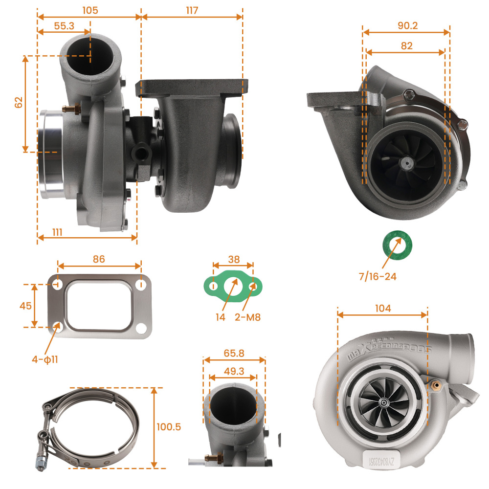 Upgrade Billet T3 V-Band GT3582 GT35 A/R .70A/R .63 Turbo Up to 600BHP