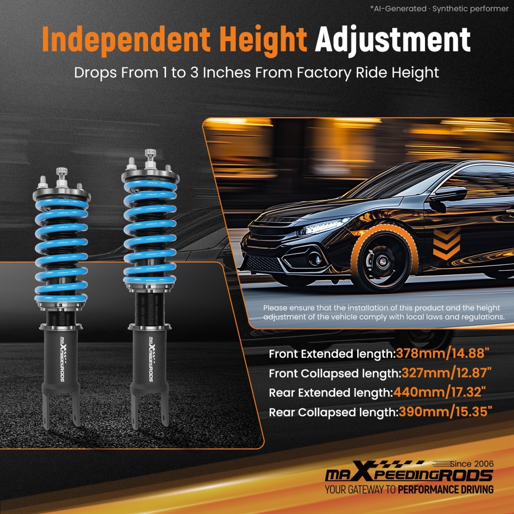 Compatible for Honda Civic 1988-2000 Rear Fork Type T6 Upgrade Lowering Coilovers maXpeedingrods