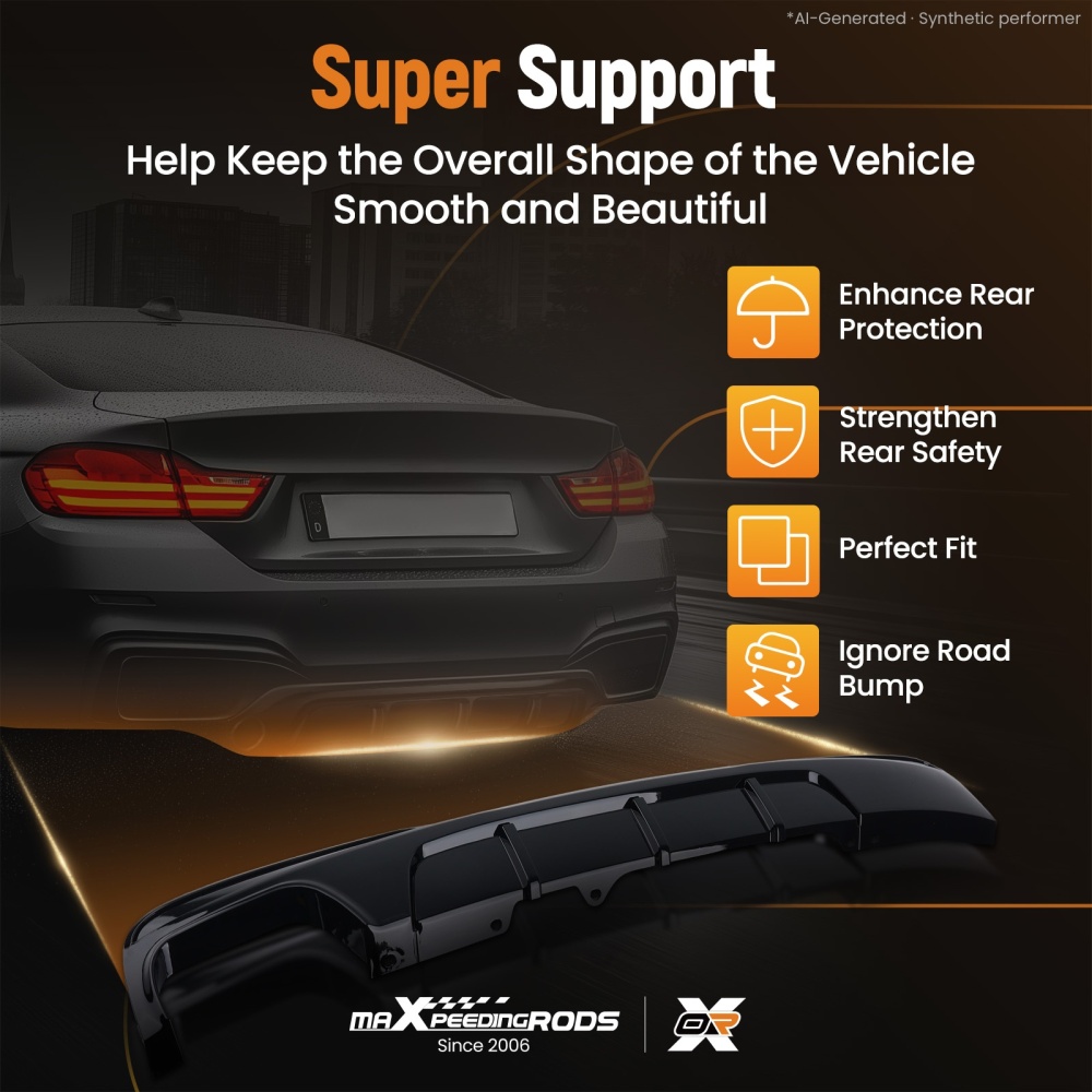 Rear Diffuser Splitter Twin Gloss Black compatible for BMW 5 Series F10 F11 M Sport