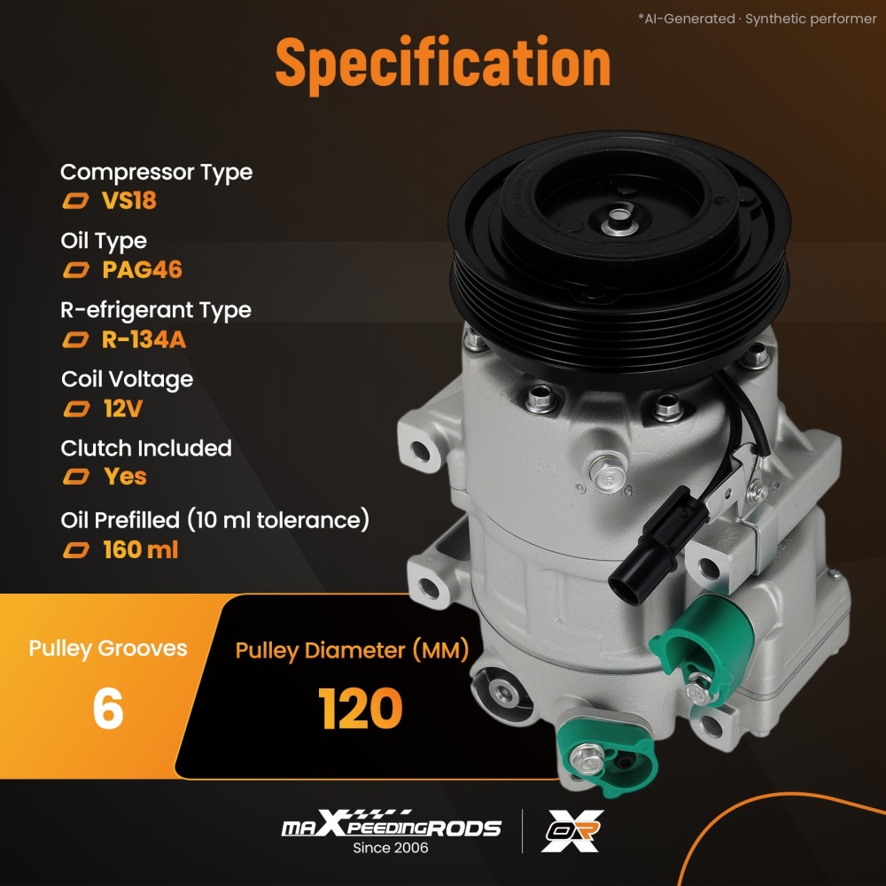Compatible for AC A/C Compressor w/ Clutch compatible for Hyundai Sonata 2.4L 3.3L 2006 2007 2008 CO10916C