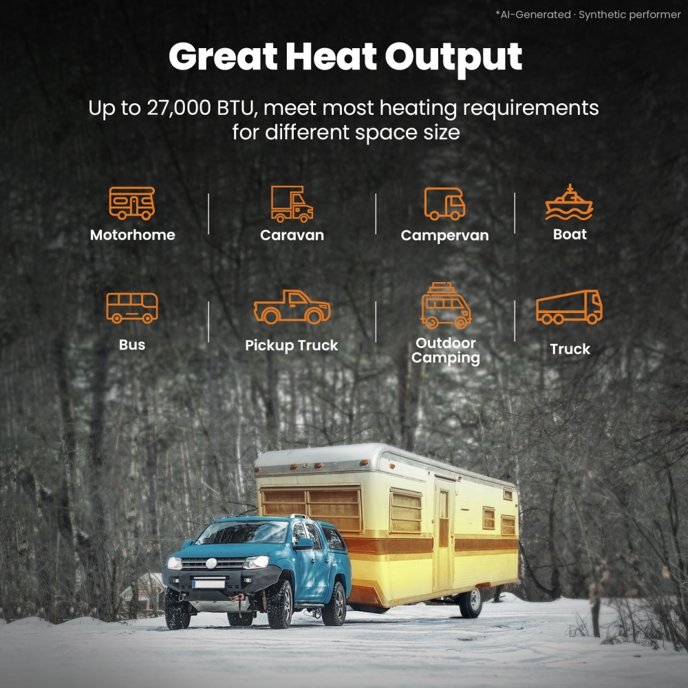 8000W 12/24V Portable Diesel Heater compatible for Smart Control for Camping Log Cabin Home