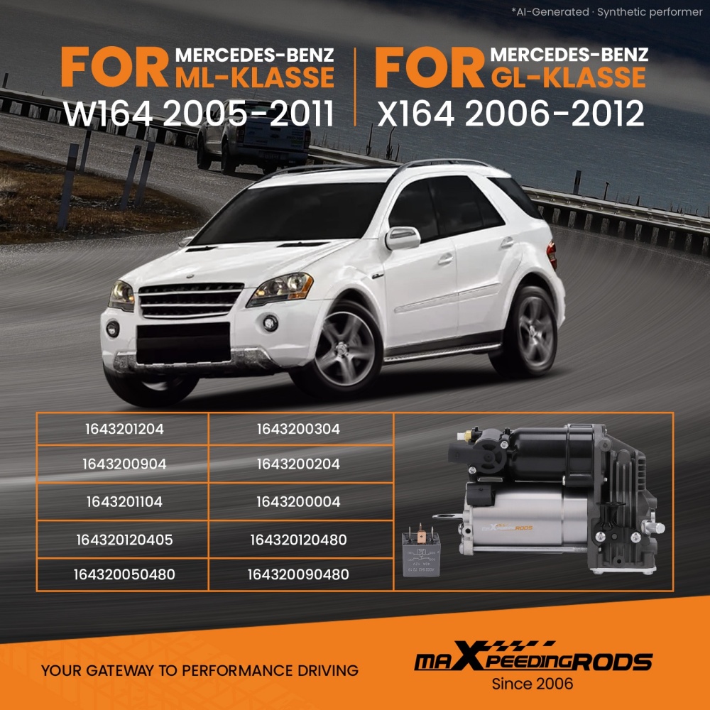 Compatible for Mercedes Benz GL550 X164 Suspension Air Compressor Pump 1643201204 2008 - 2012