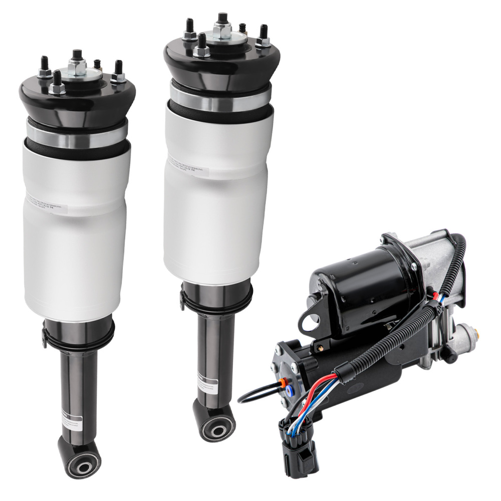 2x Front Air Suspension Shock Absorber + Compressor compatible for Land Rover LR3 LR4 05-09