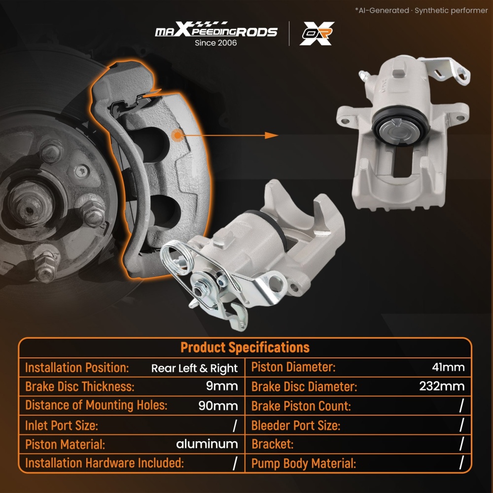 Pair Rear Brake Caliper compatible for VW BORA 1.4 1.6 1.8 1.9 2.0 2.3 compatible for AUDI A31.8 T 41mm