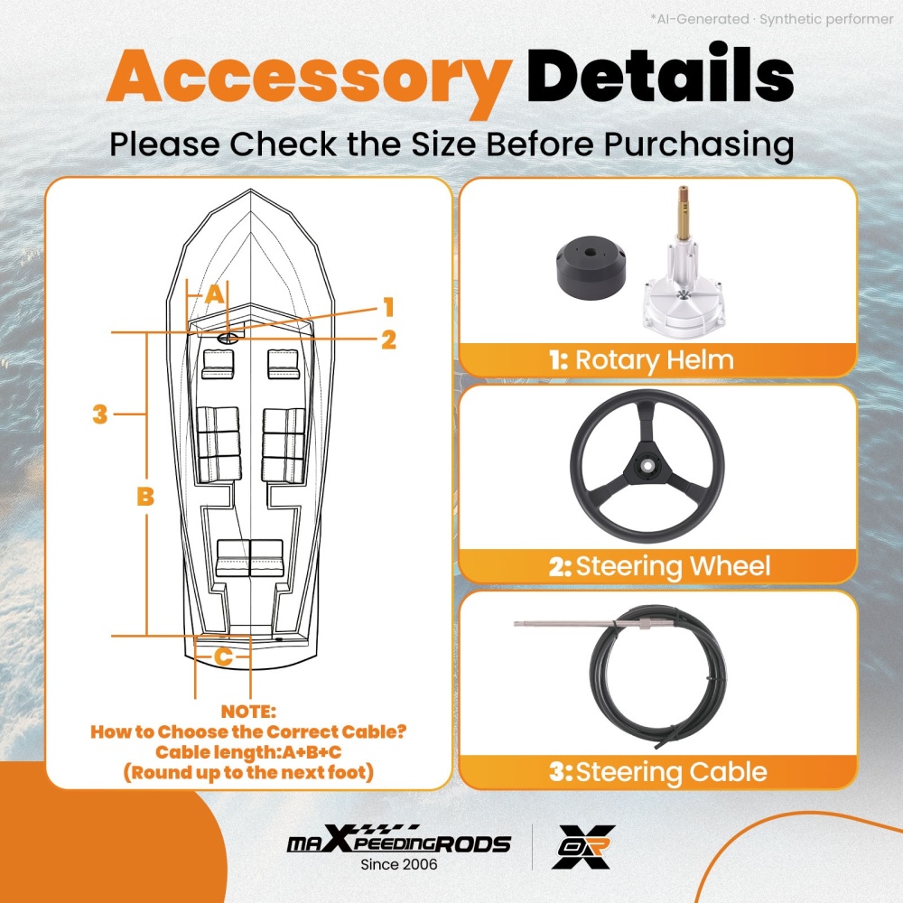 Outboard Rotary Steering System Kit for Boat Yacht Cable 12.4 Wheel Steering