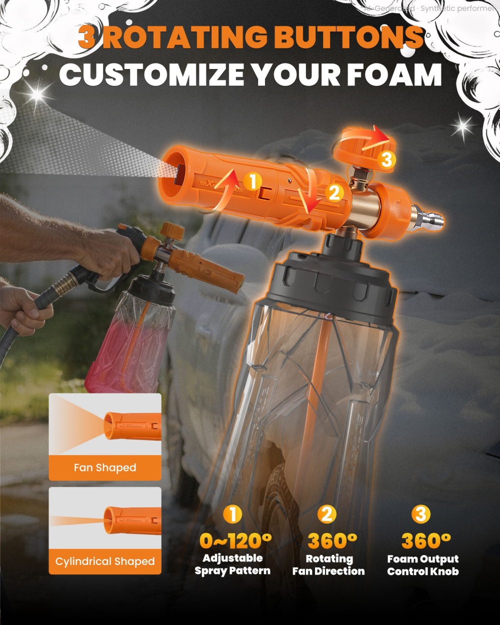 1L Pressure Washer Foam Cannon with Adjustable Nozzle Thick Snow Foam Lance