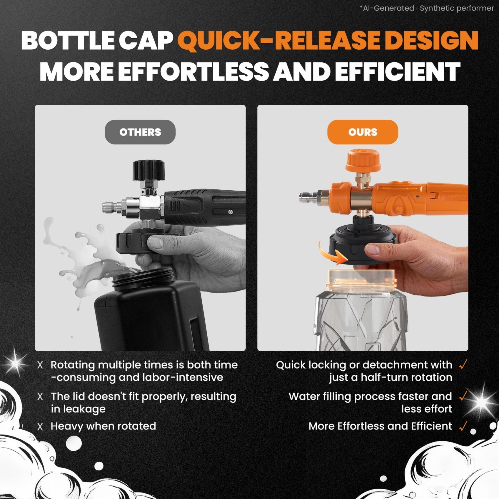 1L Pressure Washer Foam Cannon with Adjustable Nozzle Thick Snow Foam Lance