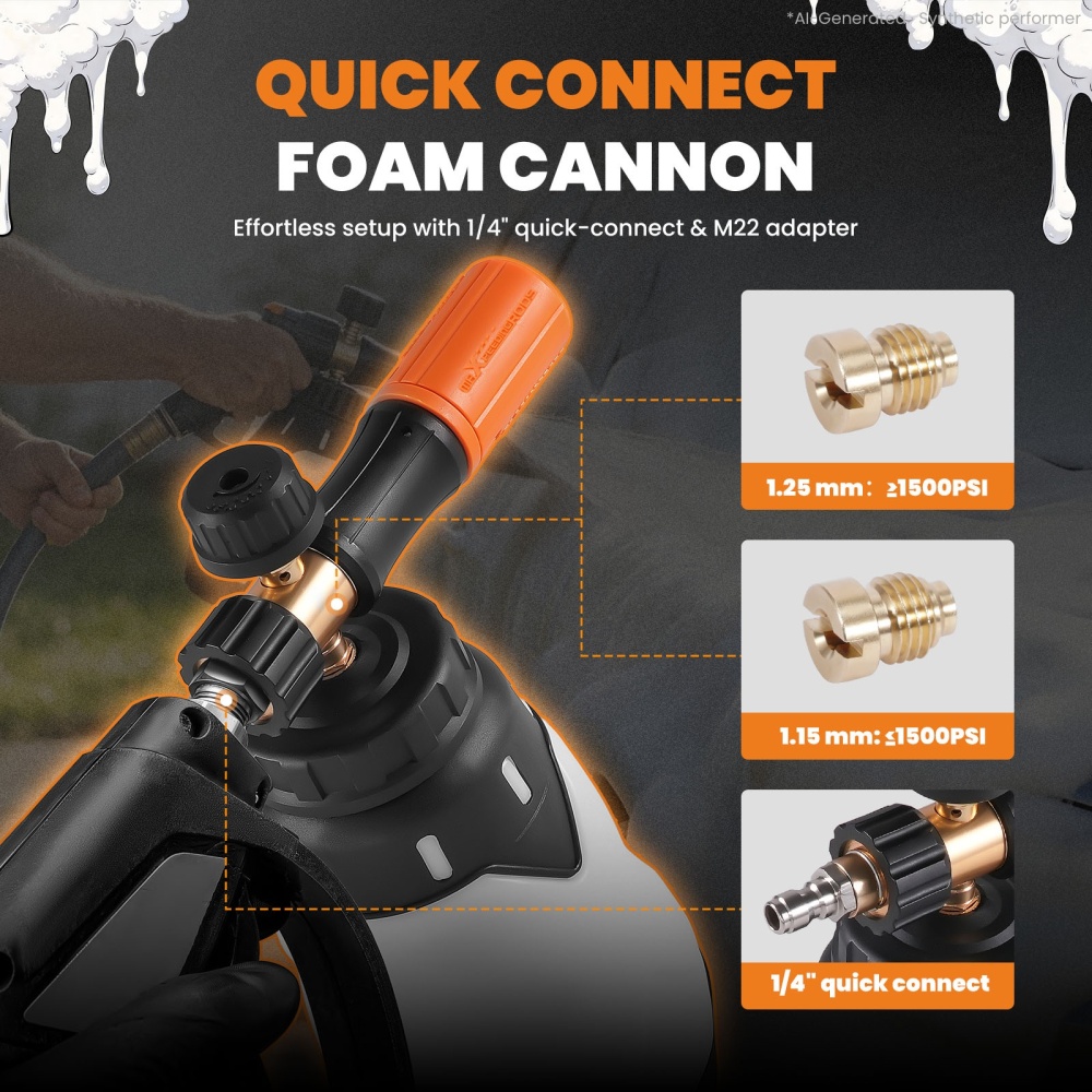1.3L Pressure Washer Foam CannonAttachment 4000PSI Car Cleaning Thicker Snow