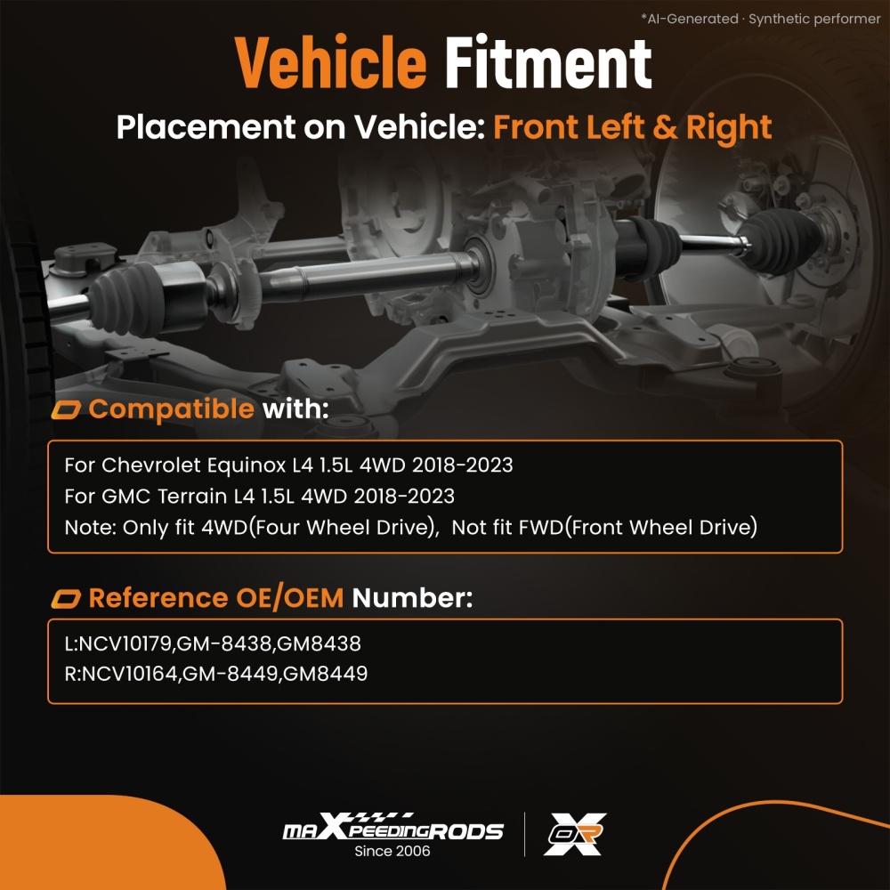 Front DriverPassenger Side CV Axle compatible for GMC Terrain compatible for Chevy Equinox 4WD 18-23
