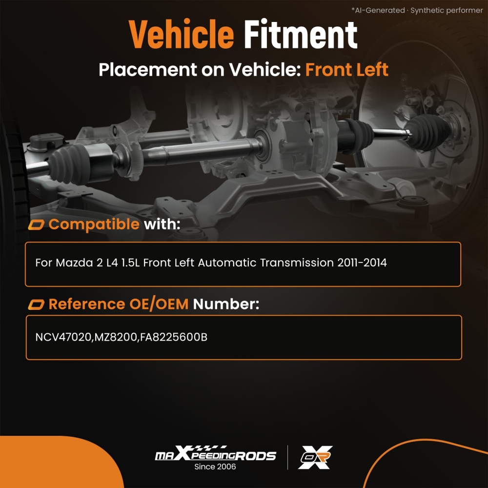 Front Left Side CV Axle Assembly compatible for Mazda 2 2011-2014 L4 1.5L Automatic Trans.