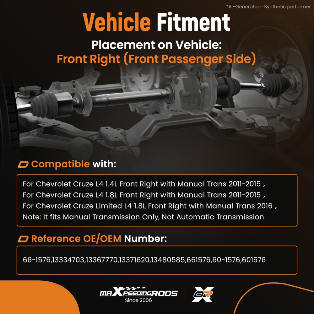 Front Right Side CV Axle Assembly compatible for Chevrolet Cruze 1.4L 1.8L 2011-2015