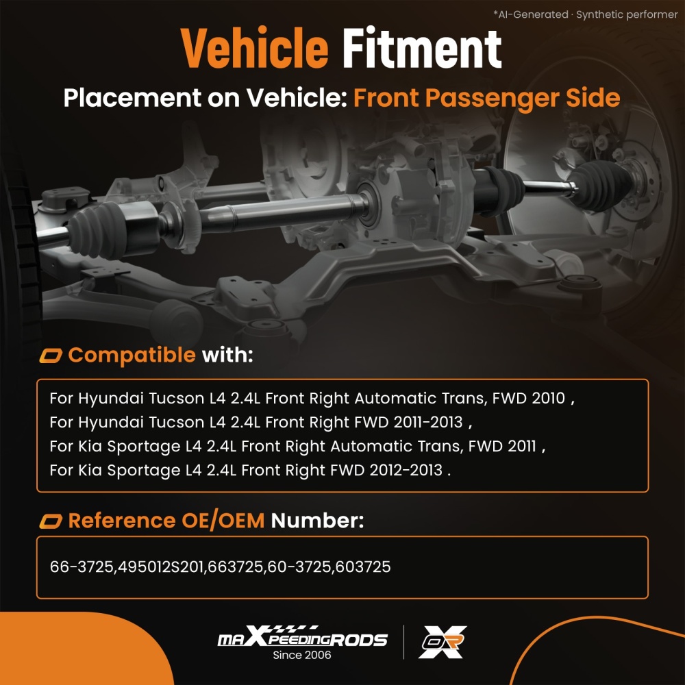 Front Right compatible for FWD CV Axle Shaft Assembly compatible for Hyundai Tucson compatible for Kia Sportage 2011-2013