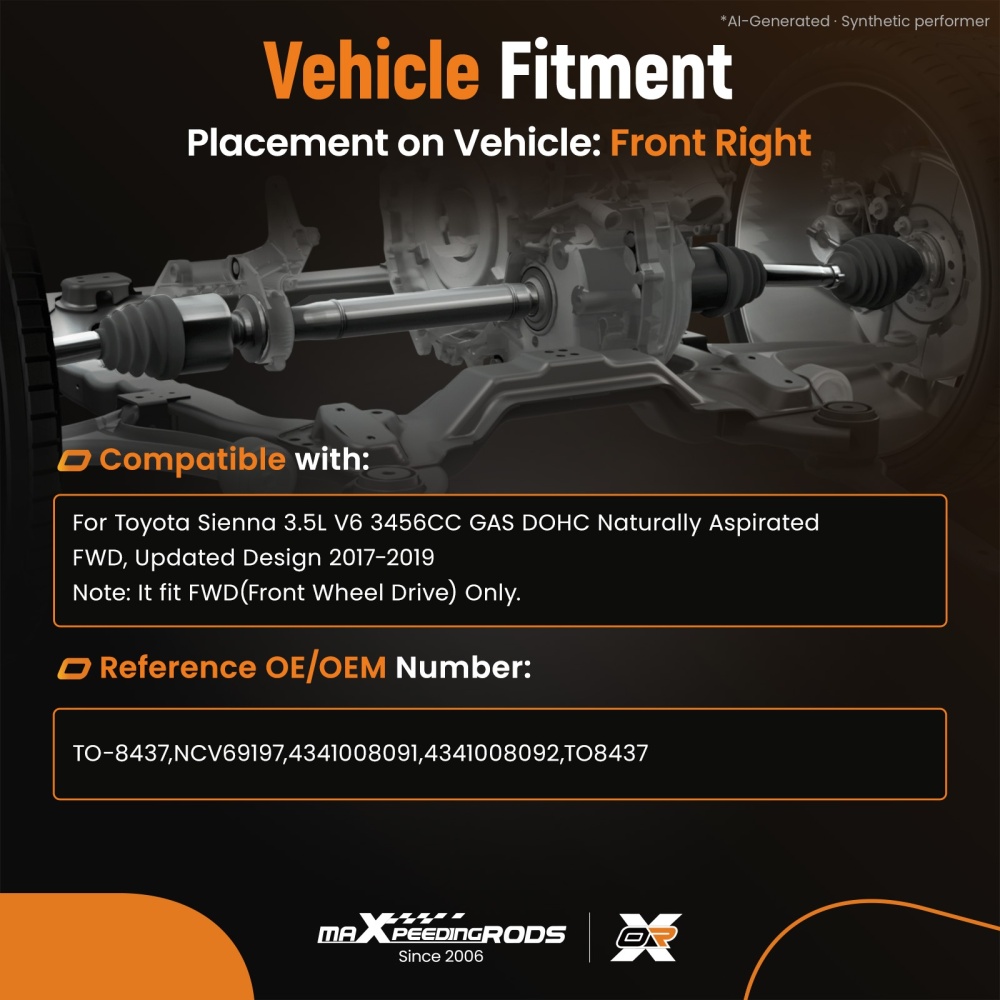 Front Right CV Axle Joint Shaft Assembly compatible for Toyota Sienna FWD 3.5L 2017-2019