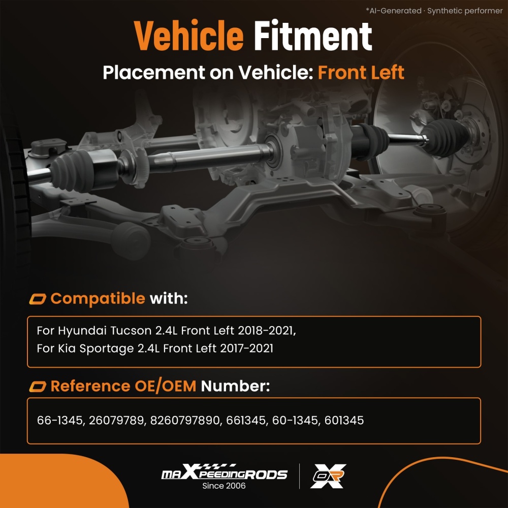 Front Left CV Axle compatible for Hyundai Tucson compatible for Kia Sportage 2018-2021 L4 2.4L