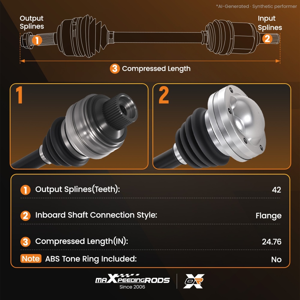 1x AWD CV Axle Shaft Rear Side compatible for Audi A4 Quattro A5 Quattro L4 2.0L 2013-2017