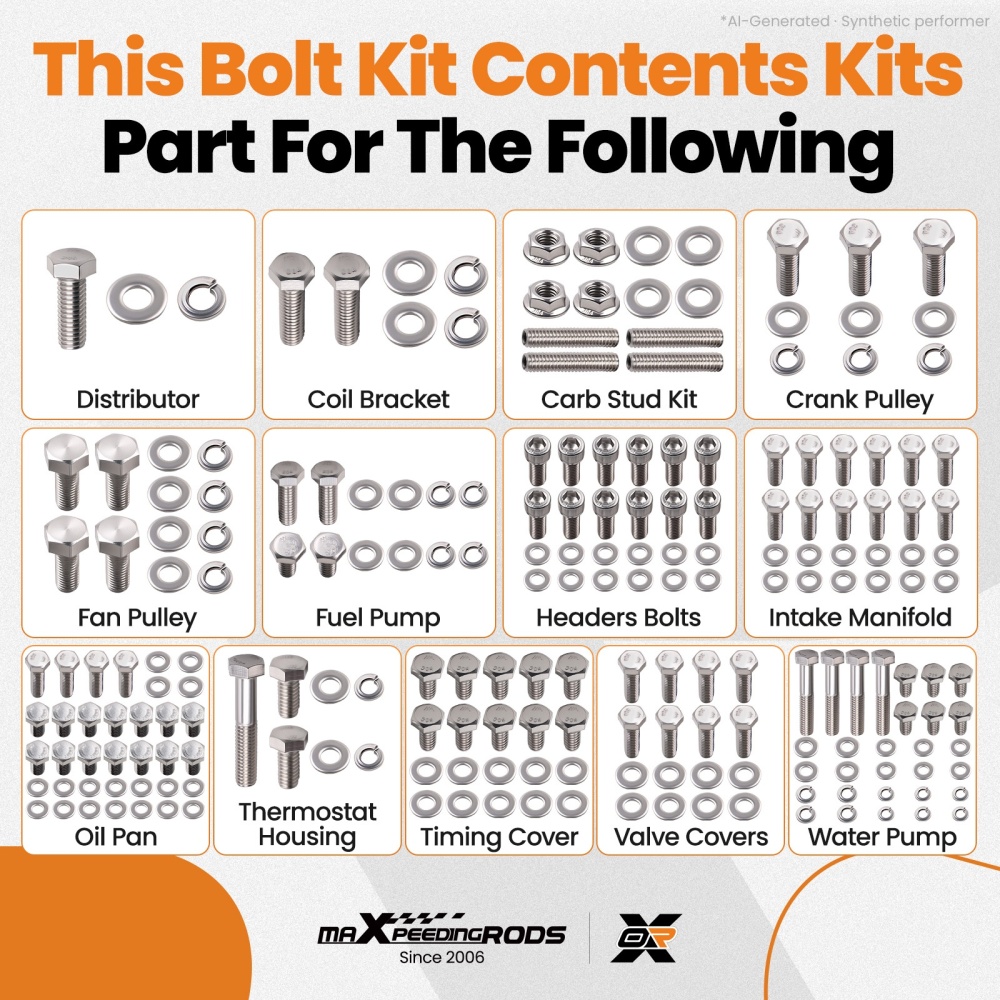 Stainless Steel Engine Bolt Kit Small Block compatible for Chevrolet 265-400