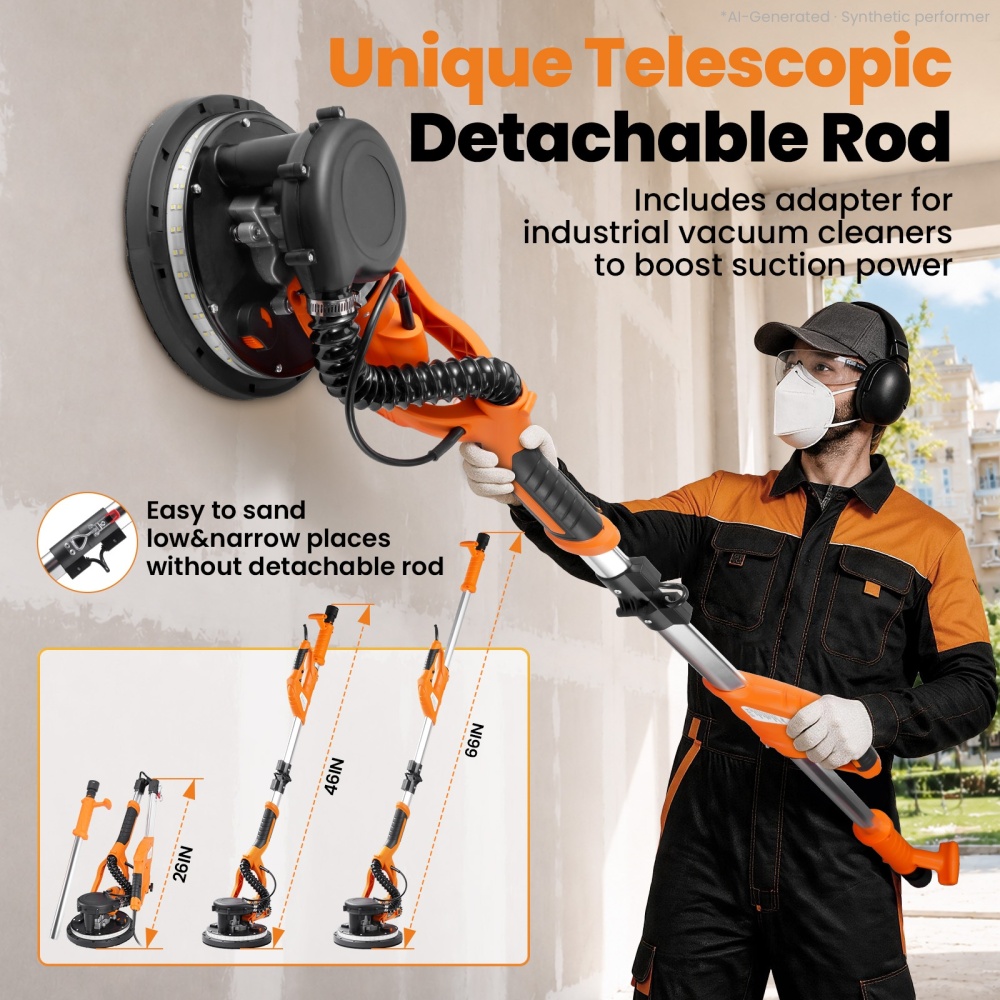 Drywall Sander 950W Electric Wall Sander 7 Variable Speed w/ 18 Sanding Discs