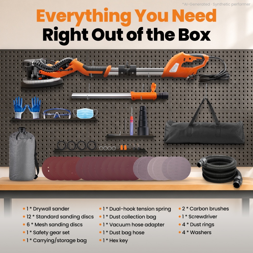 Drywall Sander 950W Electric Wall Sander 7 Variable Speed w/ 18 Sanding Discs