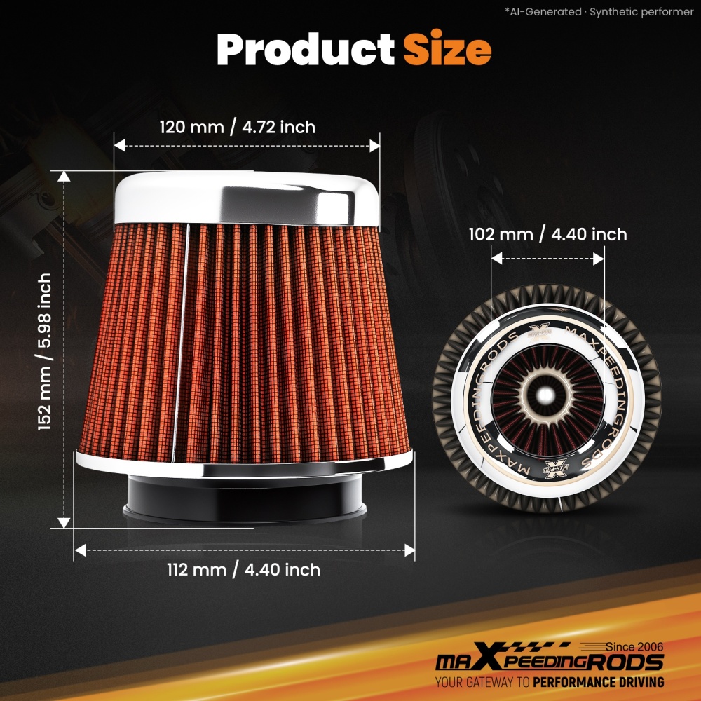 Universal Cone Air Filter High Flow for 3/3.5/4 Inch Intake 6inch