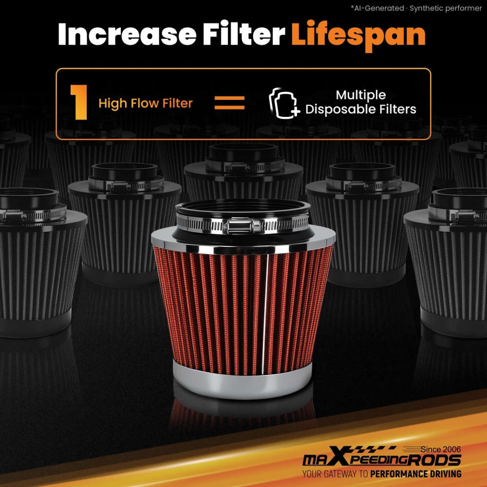 Universal Cone Air Filter High Flow for 3/3.5/4 Inch Intake 6inch