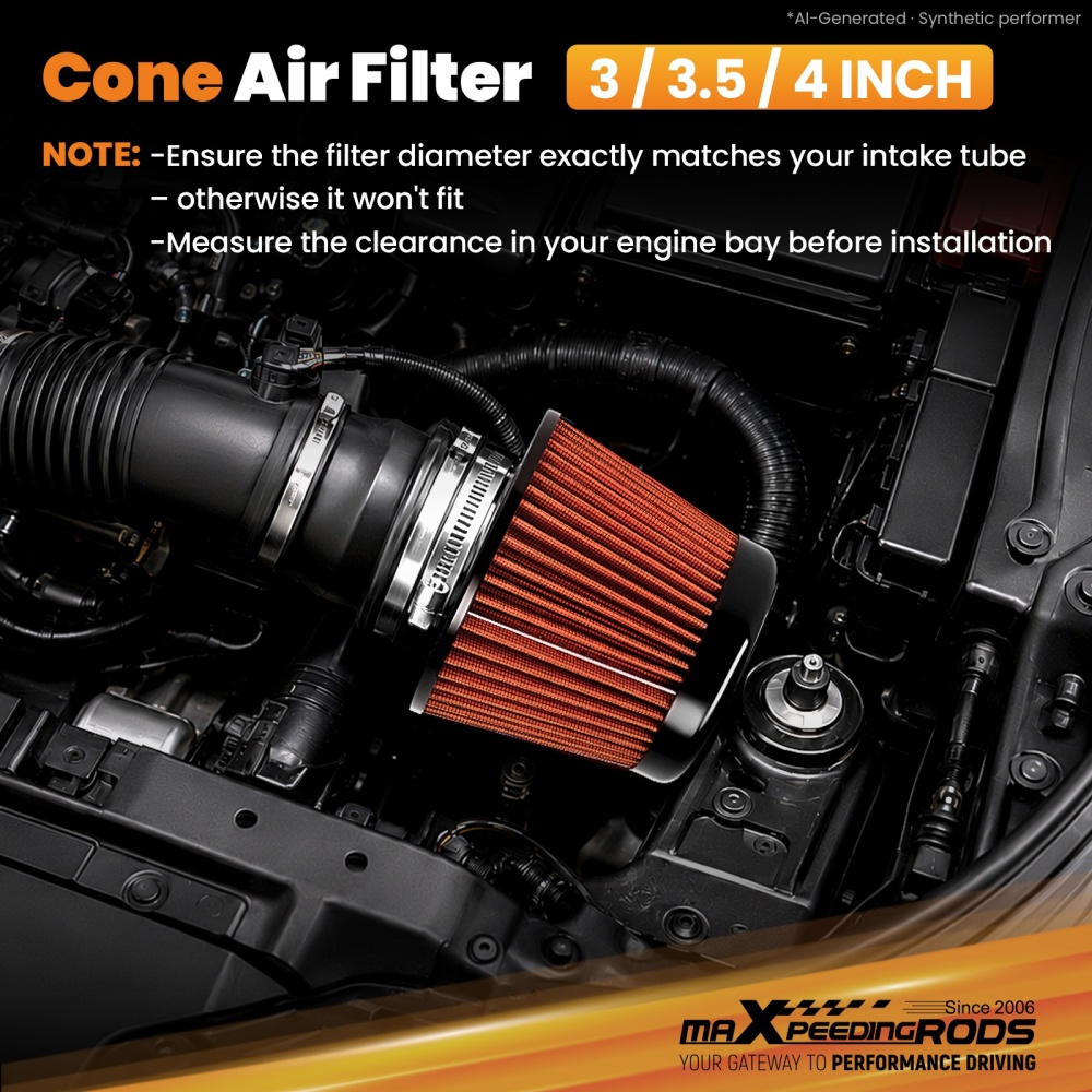 Universal Cone Air Filter High Flow for 3/3.5/4 Inch Intake 6inch