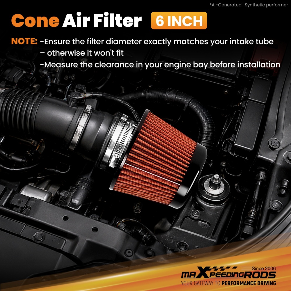 6 Inch Cone Air Filter Universal High Flow Intake 159x157x158mm Reusable
