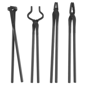 4pcs Tongs Blacksmith Carbon Steel Forging Flat V Bit Blade Wolf Jaw Tool Kit