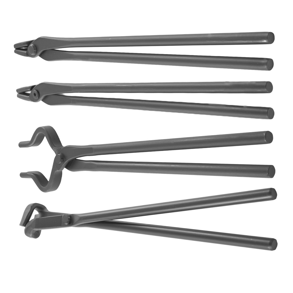 4pcs Tongs Blacksmith Carbon Steel Forging Flat V Bit Blade Wolf Jaw Tool Kit