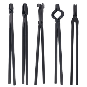 Blacksmith Tongs 5PCS Carbon Steel Flat Square Wolf Jaw Blade Bolt Forging