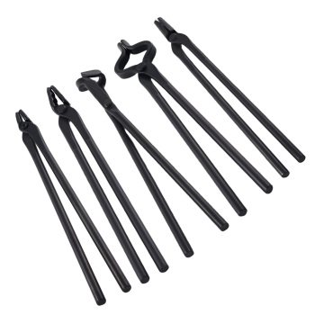 Blacksmith Tongs 5PCS Carbon Steel Flat Square Wolf Jaw Blade Bolt Forging