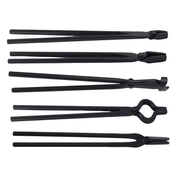 Blacksmith Tongs 5PCS Carbon Steel Flat Square Wolf Jaw Blade Bolt Forging