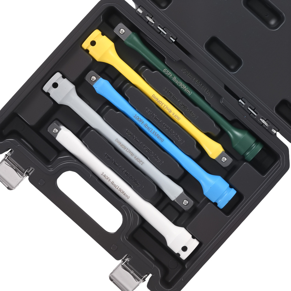 5pc 1/2 Drive Torque Bar Extension Set Color Coded Limiting Stick Tool