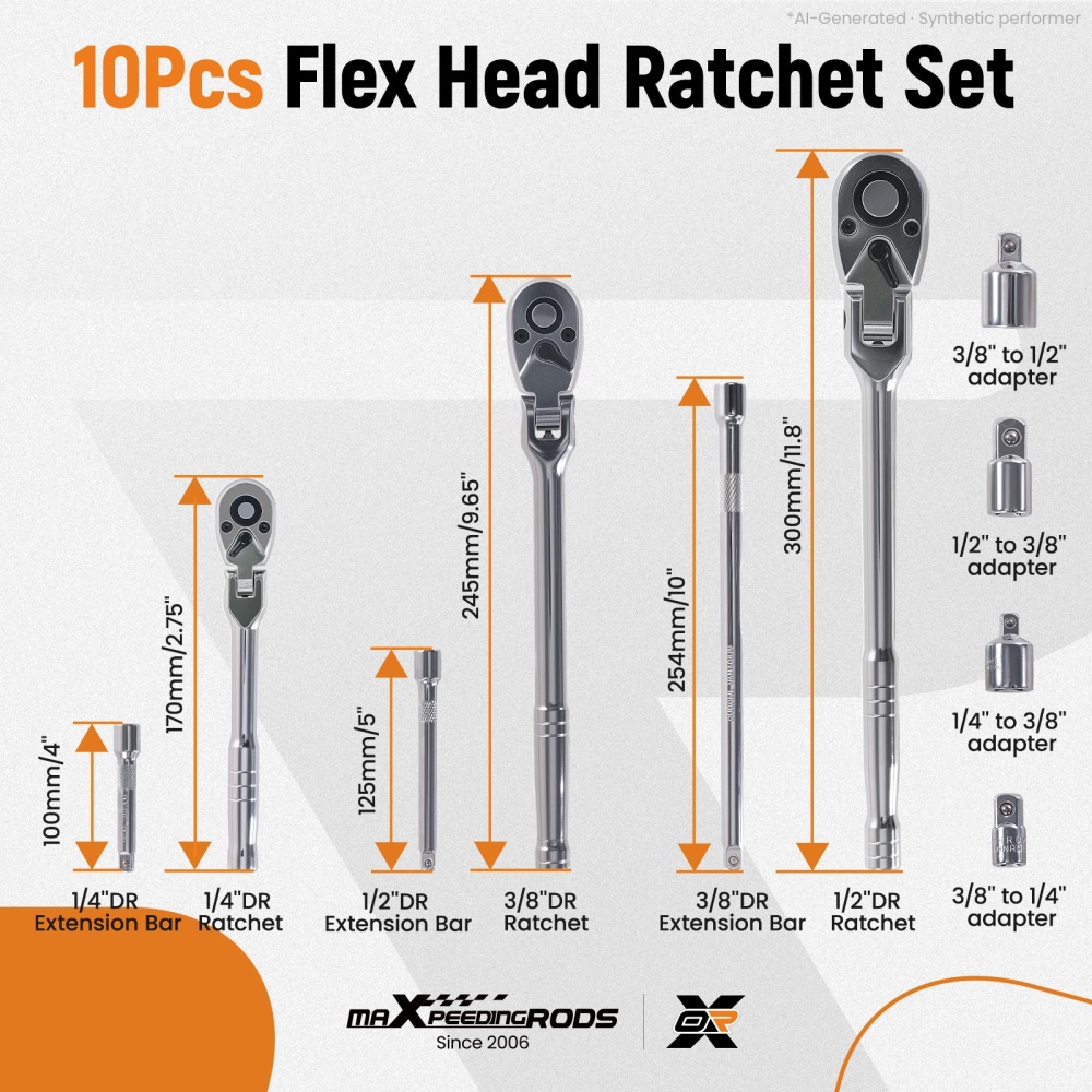 3 Drive Socket Ratchet Set 1/4 3/8 1/2 72T CRMO Flex Head Tool Kit