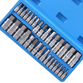 32 Piece S2 Steel Hex Bit Socket Set 1/4 3/8 1/2 in Drive Metric SAE