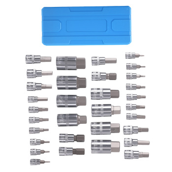 32 Piece S2 Steel Hex Bit Socket Set 1/4 3/8 1/2 in Drive Metric SAE